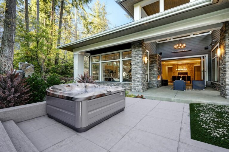 outdoor hot tub landscape