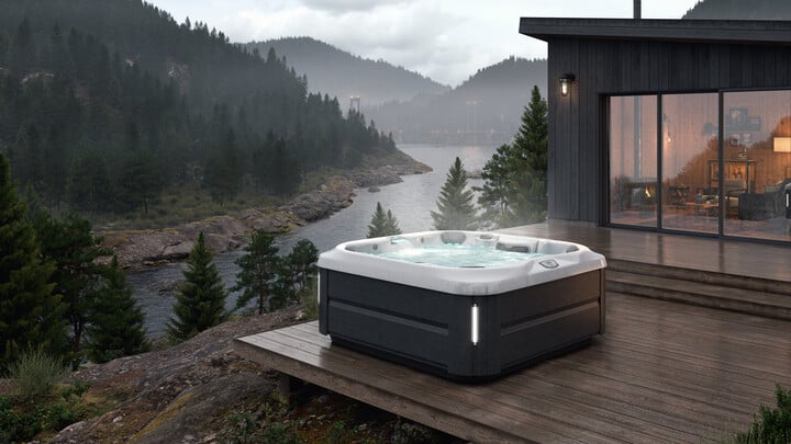 hot tub technicians - Jacuzzi on a deck with tree covered mountains in the background